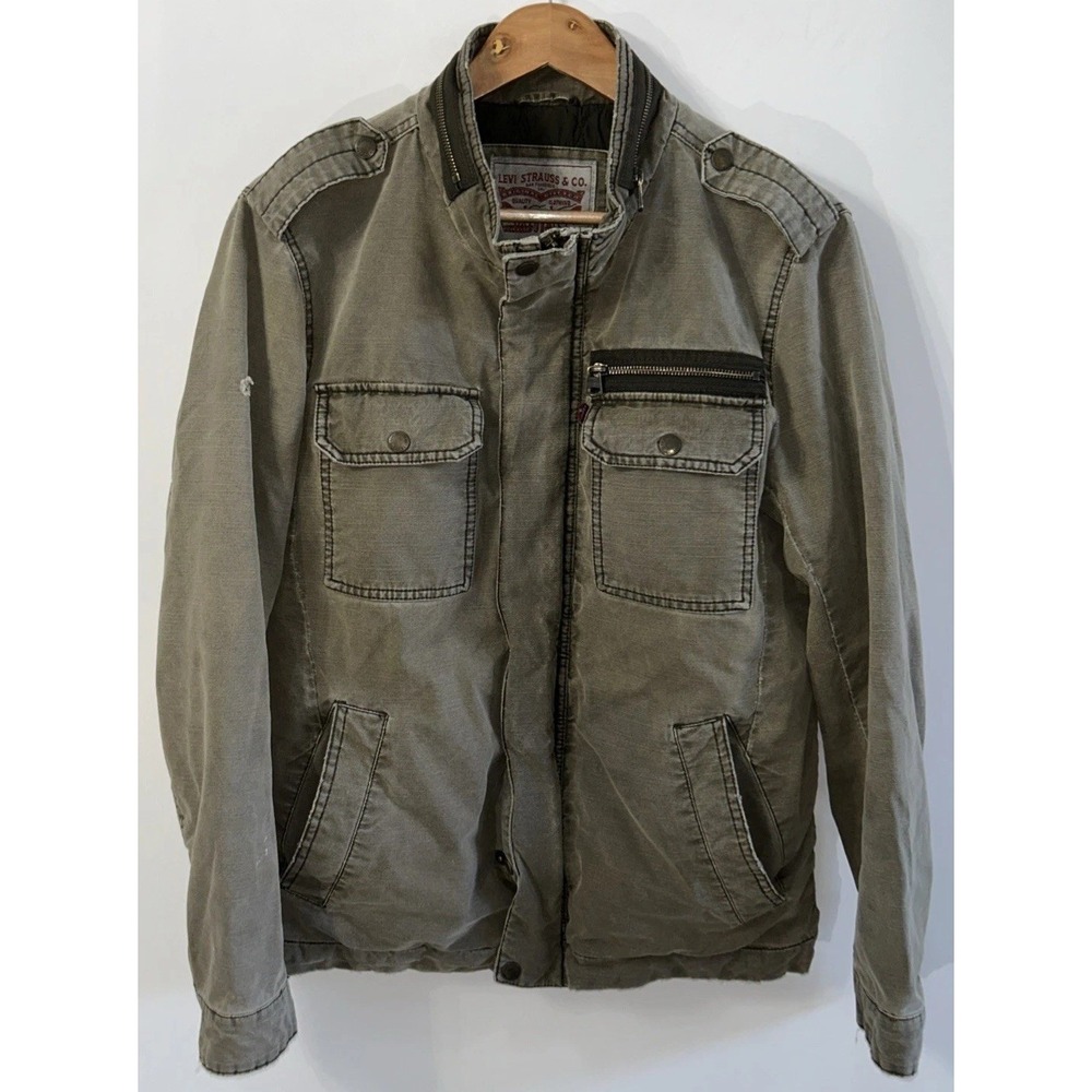 Mens Levi's Quilted Military Jacket Vintage Green Sz Small
